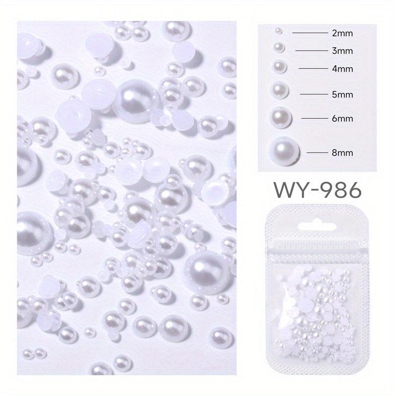 3D Nail Art Half Round Pearls ABS Rhinestones Beads