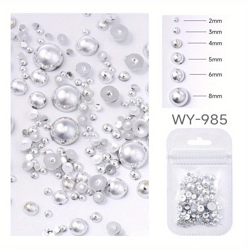 3D Nail Art Half Round Pearls ABS Rhinestones Beads