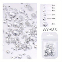 3D Nail Art Half Round Pearls ABS Rhinestones Beads