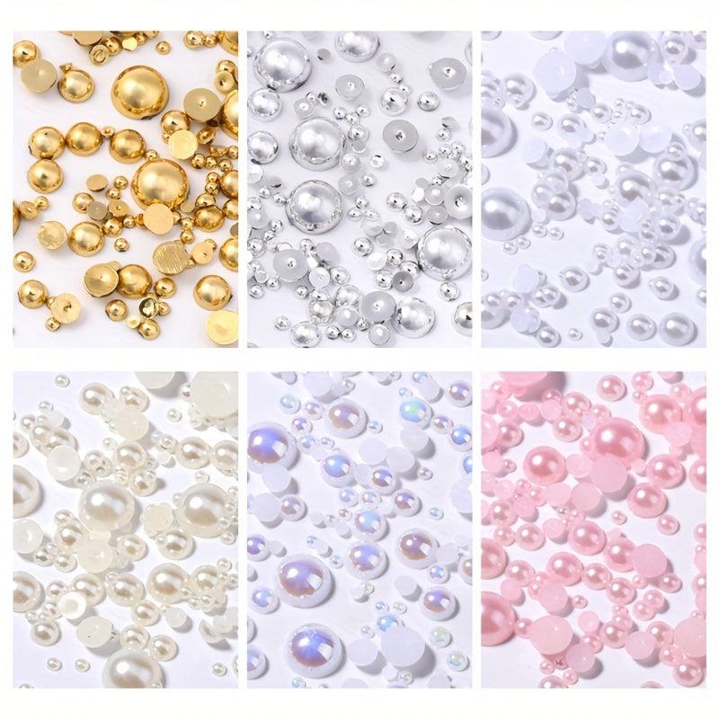 3D Nail Art Half Round Pearls ABS Rhinestones Beads