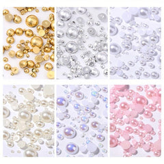 3D Nail Art Half Round Pearls ABS Rhinestones Beads