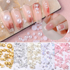 3D Nail Art Half Round Pearls ABS Rhinestones Beads
