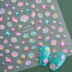 5D Embossed Shell Starfish Nail Art Stickers - Self Adhesive Marine Life Decals
