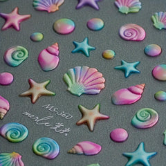 5D Embossed Shell Starfish Nail Art Stickers - Self Adhesive Marine Life Decals