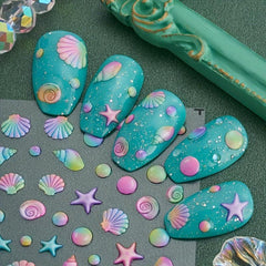 5D Embossed Shell Starfish Nail Art Stickers - Self Adhesive Marine Life Decals