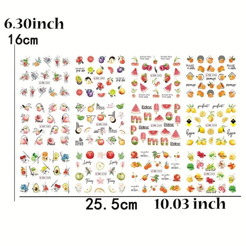 12pcs Fruit Nail Art Stickers Lemon Decals Strawberry Watermelon Water Transfer