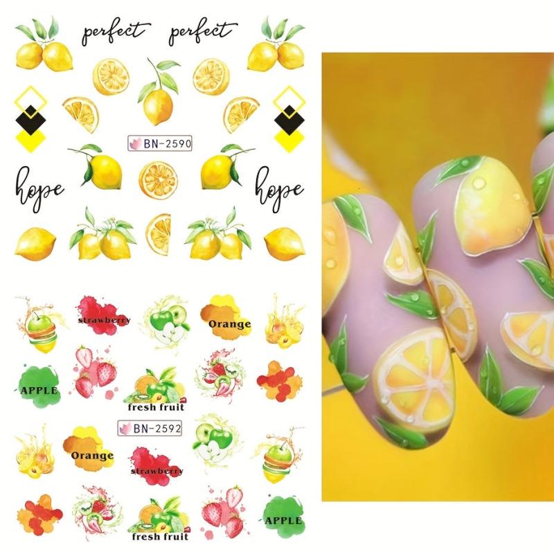 12pcs Fruit Nail Art Stickers Lemon Decals Strawberry Watermelon Water Transfer