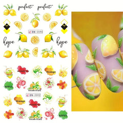 12pcs Fruit Nail Art Stickers Lemon Decals Strawberry Watermelon Water Transfer