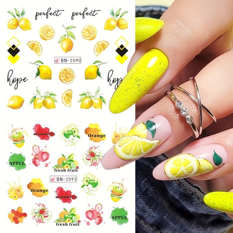 12pcs Fruit Nail Art Stickers Lemon Decals Strawberry Watermelon Water Transfer