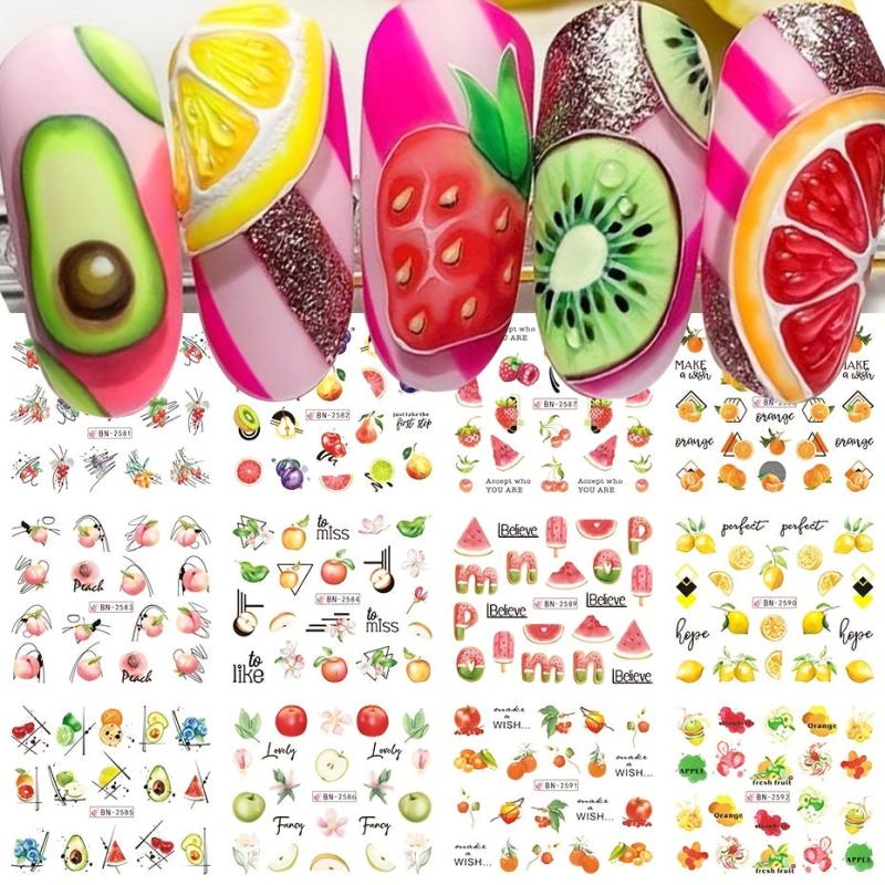 12pcs Fruit Nail Art Stickers Lemon Decals Strawberry Watermelon Water Transfer