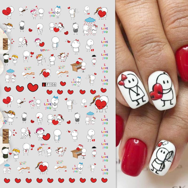 Heart Pattern Nail Art Stickers Easy to Apply Adhesive Nail Decals for Women