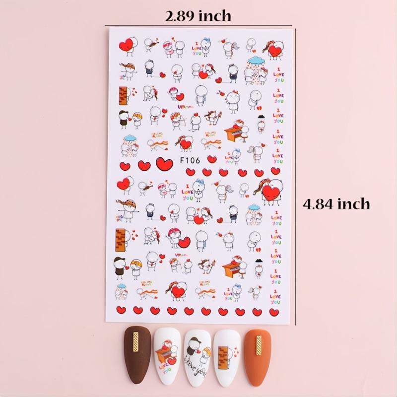 Heart Pattern Nail Art Stickers Easy to Apply Adhesive Nail Decals for Women