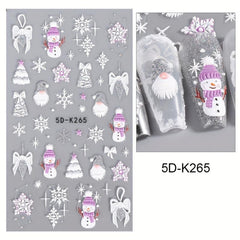 5D Embossed Christmas Nail Art Stickers - Santa Claus Snowflake Elk Snowman