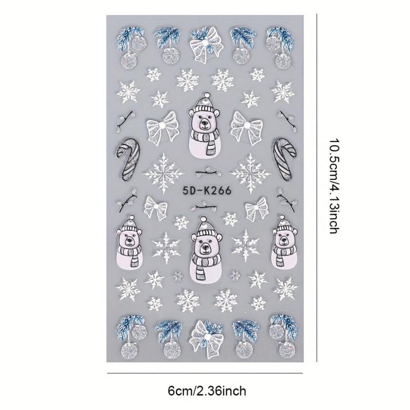 5D Embossed Christmas Nail Art Stickers - Santa Claus Snowflake Elk Snowman