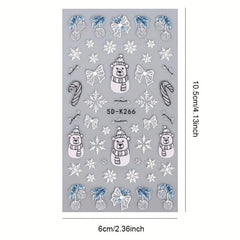5D Embossed Christmas Nail Art Stickers - Santa Claus Snowflake Elk Snowman