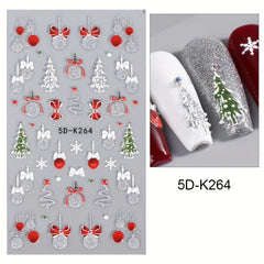 5D Embossed Christmas Nail Art Stickers - Santa Claus Snowflake Elk Snowman