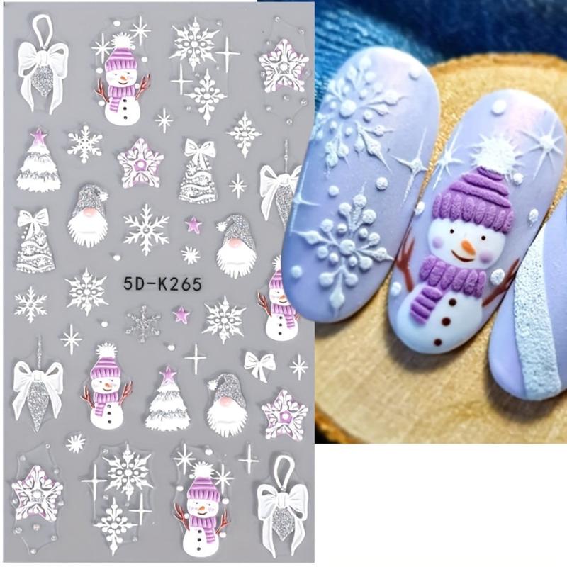 5D Embossed Christmas Nail Art Stickers - Santa Claus Snowflake Elk Snowman