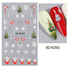 5D Embossed Christmas Nail Art Stickers - Santa Claus Snowflake Elk Snowman