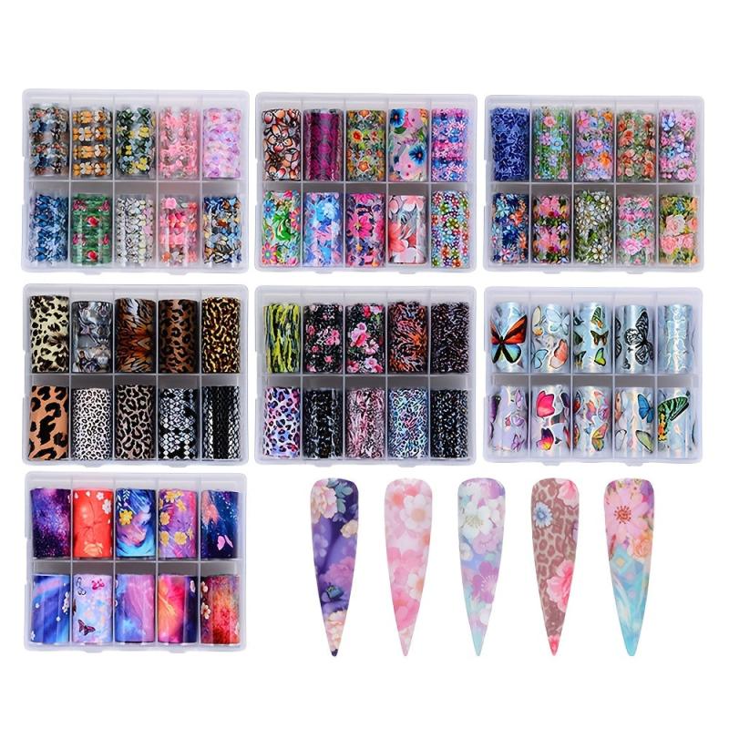 Flower Nail Foil Stickers Starry Sky Decals