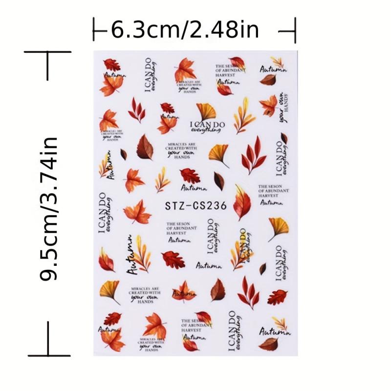 Waterproof Maple Leaf Flower Nail Art Stickers 3D Self Adhesive Decals