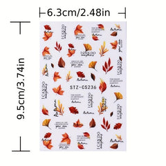 Waterproof Maple Leaf Flower Nail Art Stickers 3D Self Adhesive Decals