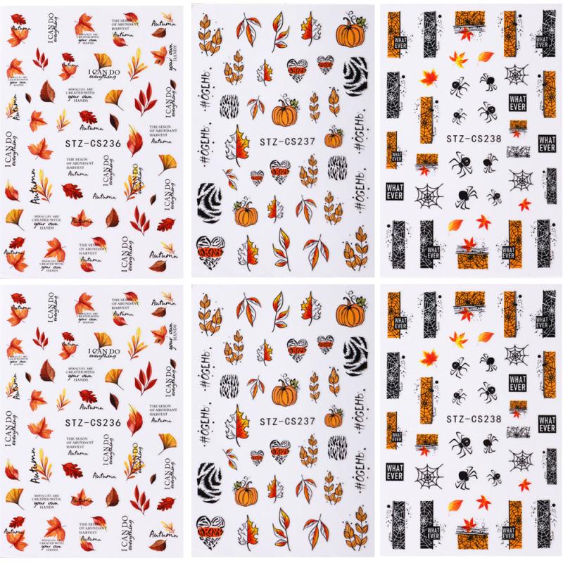 Waterproof Maple Leaf Flower Nail Art Stickers 3D Self Adhesive Decals