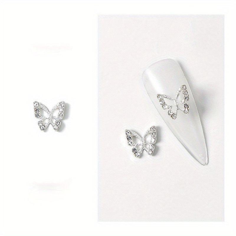 10 pcs Crystal Butterfly Nail Studs DIY Nail Art Decorations Hollow Gems