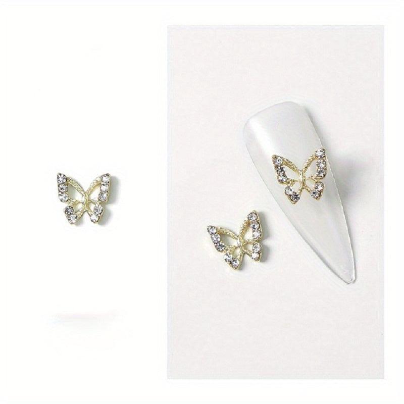 10 pcs Crystal Butterfly Nail Studs DIY Nail Art Decorations Hollow Gems