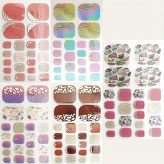 5 Full Wraps Toe Nail Polish Stickers Self Adhesive Decals with Nail Files