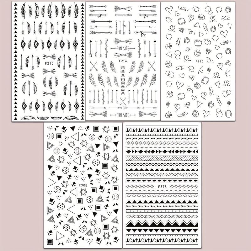 5 Geometric Line Nail Art Stickers Self Adhesive Decals