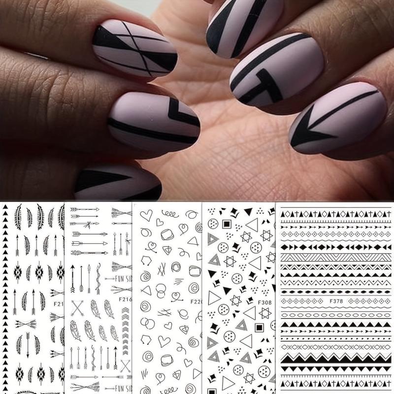 5 Geometric Line Nail Art Stickers Self Adhesive Decals