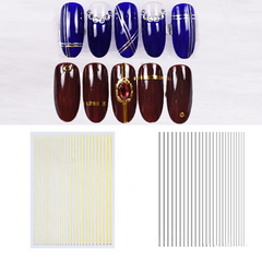 Golden Silvery Line Stripe Nail Art Stickers Self Adhesive Stirp Nail Art Edcals