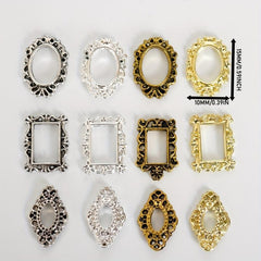10 Pcs Nail Art Charms Metal Frames Engraved Nail Jewelry