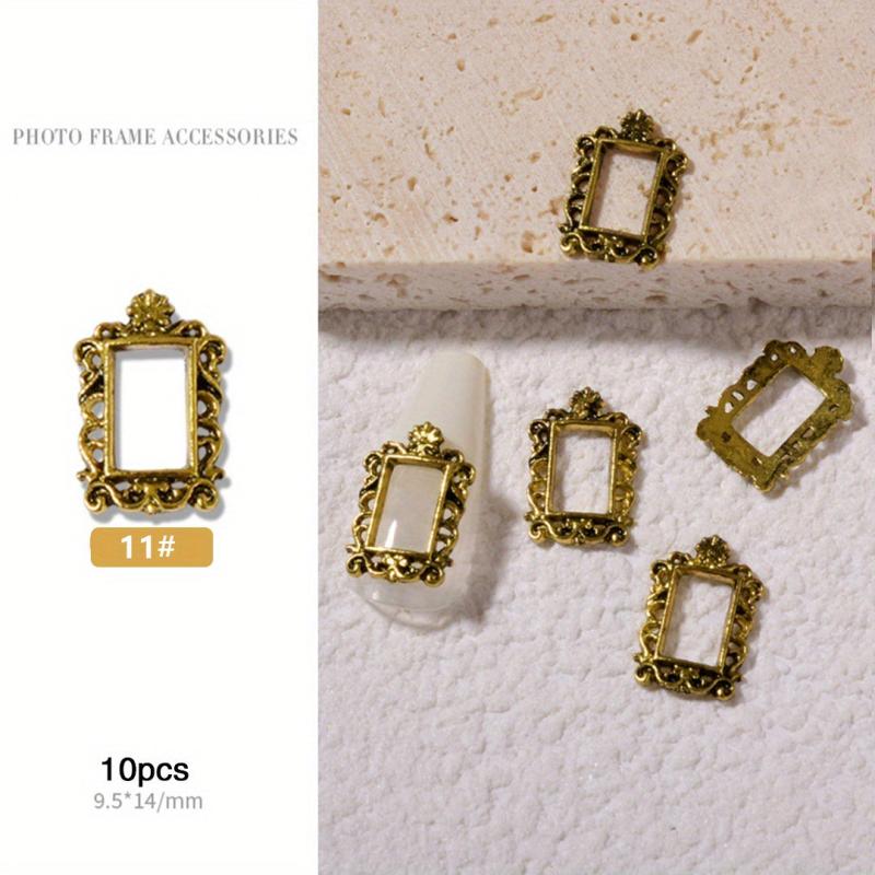 10 Pcs Nail Art Charms Metal Frames Engraved Nail Jewelry