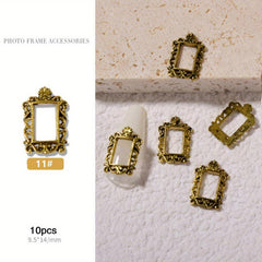 10 Pcs Nail Art Charms Metal Frames Engraved Nail Jewelry
