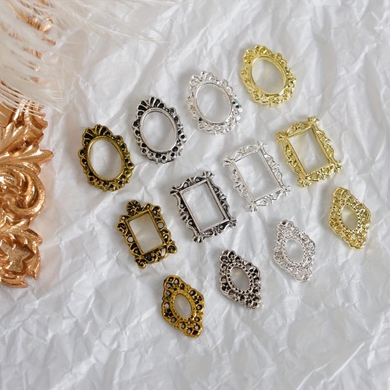10 Pcs Nail Art Charms Metal Frames Engraved Nail Jewelry