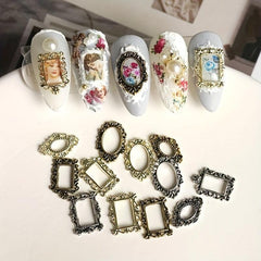 10 Pcs Nail Art Charms Metal Frames Engraved Nail Jewelry