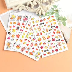 6pcs Maple Leaf Nail Art Stickers Self Adhesive Decals for DIY or Salons