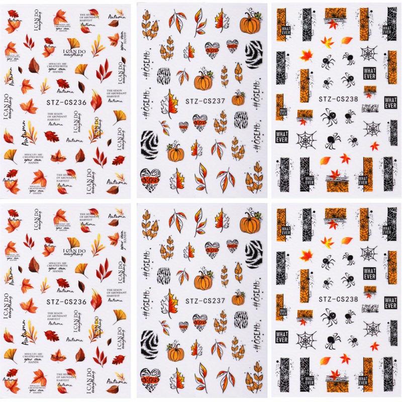 6pcs Maple Leaf Nail Art Stickers Self Adhesive Decals for DIY or Salons