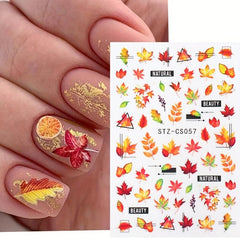 6pcs Maple Leaf Nail Art Stickers Self Adhesive Decals for DIY or Salons