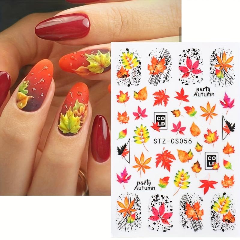 6pcs Maple Leaf Nail Art Stickers Self Adhesive Decals for DIY or Salons