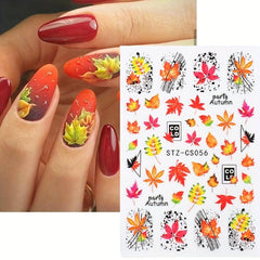 6pcs Maple Leaf Nail Art Stickers Self Adhesive Decals for DIY or Salons