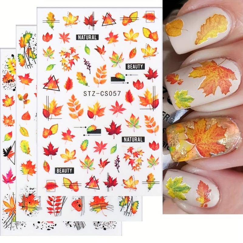 6pcs Maple Leaf Nail Art Stickers Self Adhesive Decals for DIY or Salons