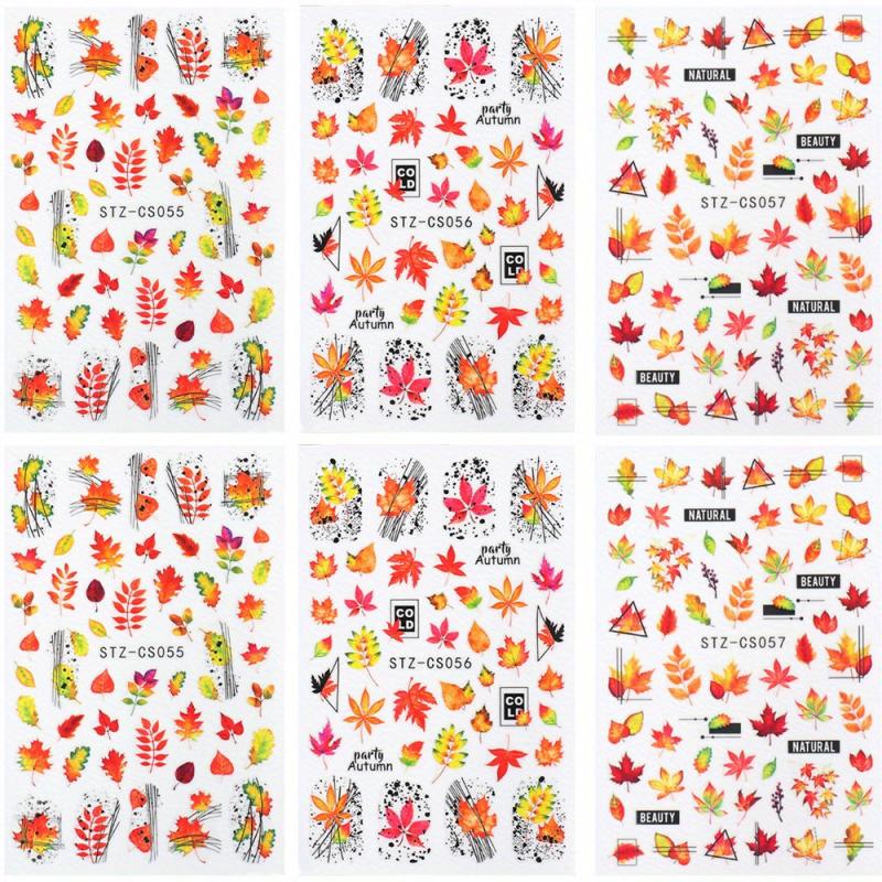 6pcs Maple Leaf Nail Art Stickers Self Adhesive Decals for DIY or Salons
