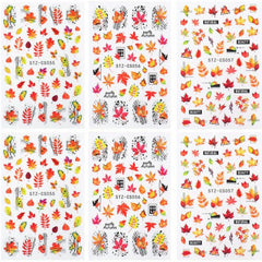 6pcs Maple Leaf Nail Art Stickers Self Adhesive Decals for DIY or Salons