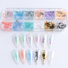 12 Grids Holographic Nail Glitter Flakes Sequin DIY Confetti