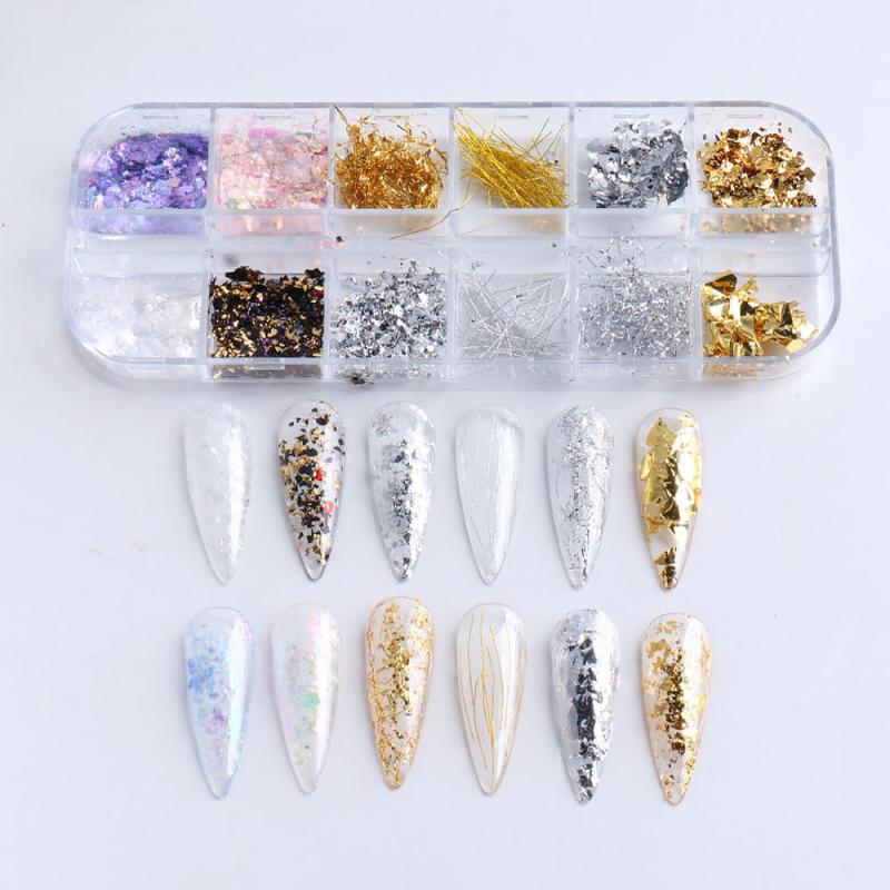 12 Grids Holographic Nail Glitter Flakes Sequin DIY Confetti