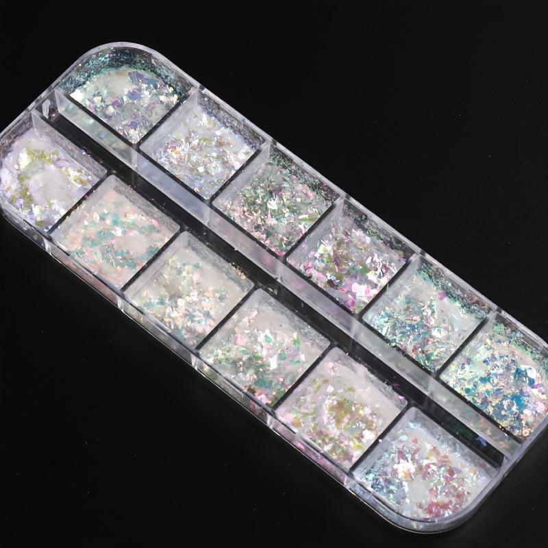 12 Grids Holographic Nail Glitter Flakes Sequin DIY Confetti