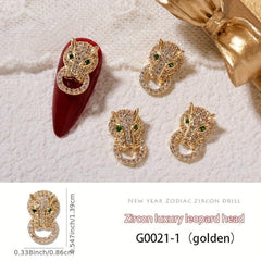 3D Alloy Leopard Head Nail Charms for Women DIY Nail Art