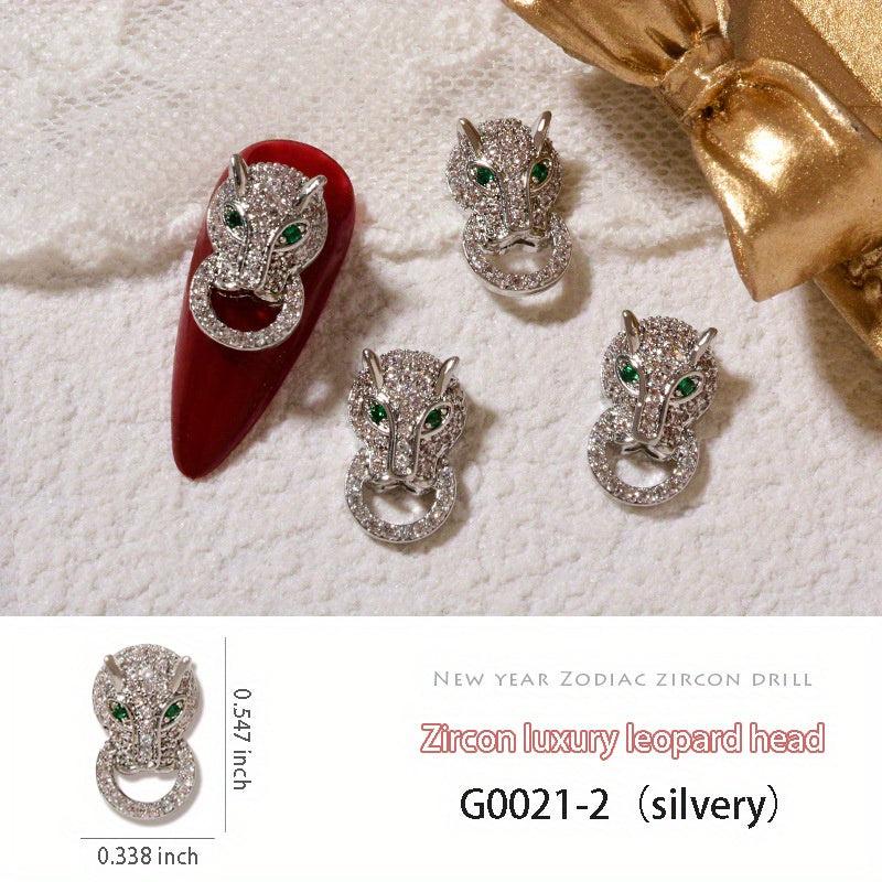 3D Alloy Leopard Head Nail Charms for Women DIY Nail Art
